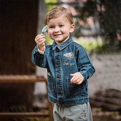 Dave&Bella Boys Autumn Cotton Denim Blue Casual Long Sleeve Jacket Coat