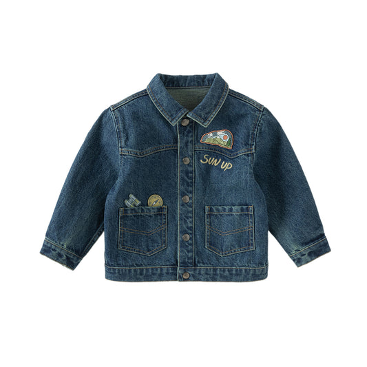 Dave&Bella Boys Autumn Cotton Denim Blue Casual Long Sleeve Jacket Coat