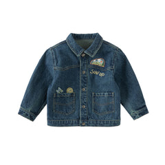 Dave&Bella Boys Autumn Cotton Denim Blue Casual Long Sleeve Jacket Coat