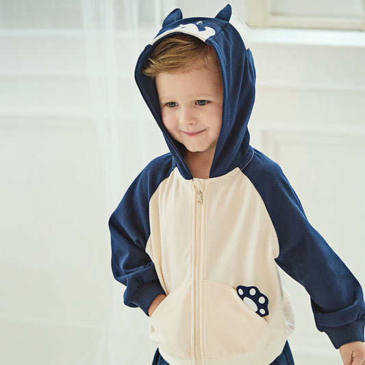 Dave&Bella Boys Autumn Casual Navy Blue Cute Animal Ears Hooded Jacket