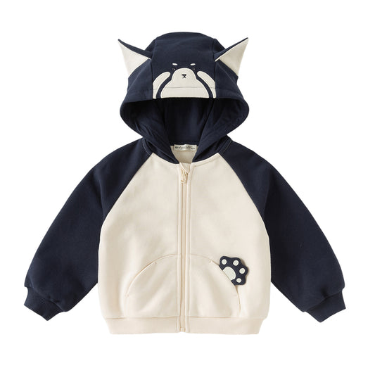 Dave&Bella Boys Autumn Casual Navy Blue Cute Animal Ears Hooded Jacket