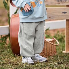 Dave&Bella Toddler Boys Autumn Light Grey Cotton Comfort Loose Outdoor Casual Pants