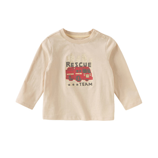 Dave&Bella Boys Autumn Cotton Car Print Apricot Casual T-shirt Top