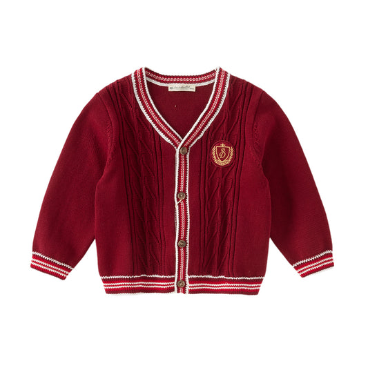 Dave&Bella Toddler Boys Autumn Dark Red Cotton Sweater Cardigans Coat