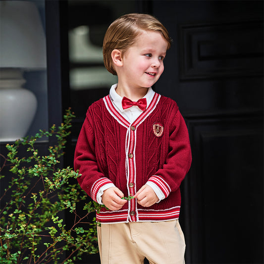 Dave&Bella Toddler Boys Autumn Dark Red Cotton Sweater Cardigans Coat