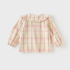Dave&Bella Girls Autumn Cotton Sweet Plaid Doll Collar Shirt Top