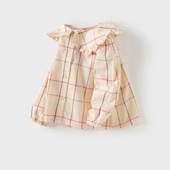 Dave&Bella Girls Autumn Cotton Sweet Plaid Doll Collar Shirt Top