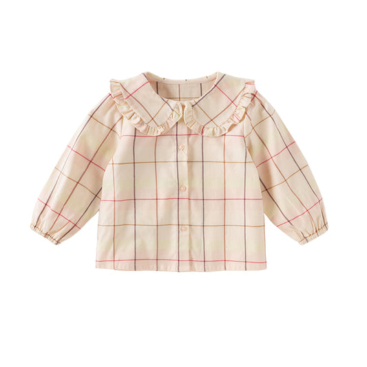 Dave&Bella Girls Autumn Cotton Sweet Plaid Doll Collar Shirt Top