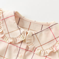 Dave&Bella Girls Autumn Cotton Sweet Plaid Doll Collar Shirt Top