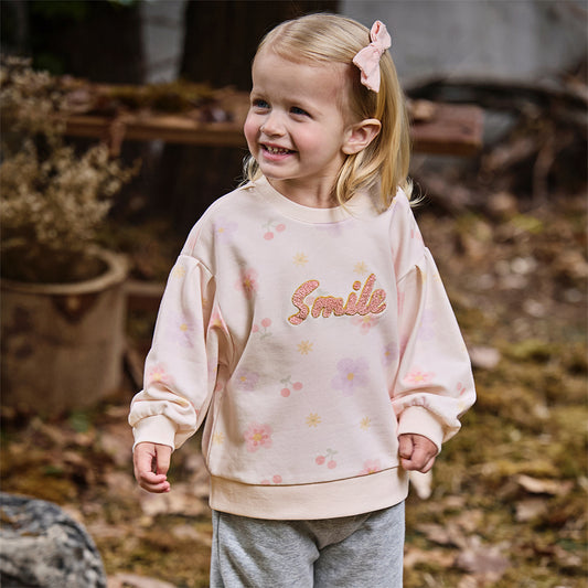Dave&Bella Girls Autumn Toddler Sweet Pink Floral Sweatshirts Tops