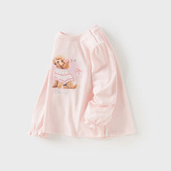 Dave&Bella Toddler Girls Autumn Pink Puppy Print Cotton T-shirts Tops