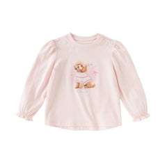 Dave&Bella Toddler Girls Autumn Pink Puppy Print Cotton T-shirts Tops