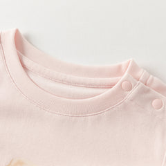 Dave&Bella Toddler Girls Autumn Pink Puppy Print Cotton T-shirts Tops