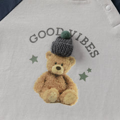 Dave&Bella Girls/Boys Autumn Cotton Grey/Pink Bear Print Breathable T-Shirts Top