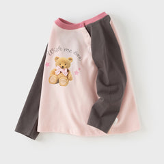 Dave&Bella Girls/Boys Autumn Cotton Grey/Pink Bear Print Breathable T-Shirts Top