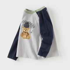 Dave&Bella Girls/Boys Autumn Cotton Grey/Pink Bear Print Breathable T-Shirts Top