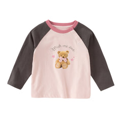 Dave&Bella Girls/Boys Autumn Cotton Grey/Pink Bear Print Breathable T-Shirts Top