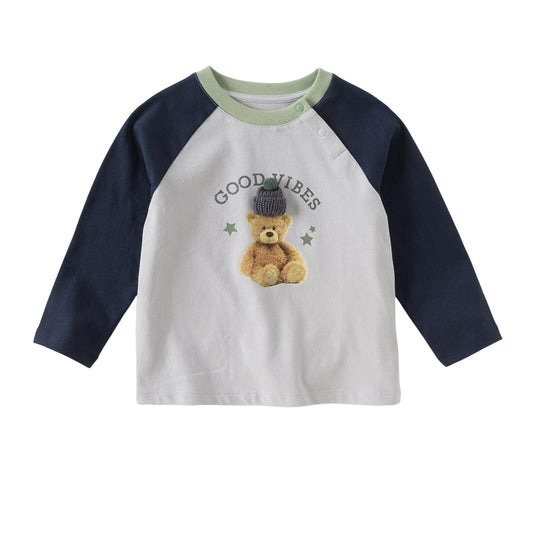 Dave&Bella Girls/Boys Autumn Cotton Grey/Pink Bear Print Breathable T-Shirts Top