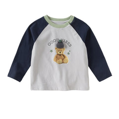 Dave&Bella Girls/Boys Autumn Cotton Grey/Pink Bear Print Breathable T-Shirts Top