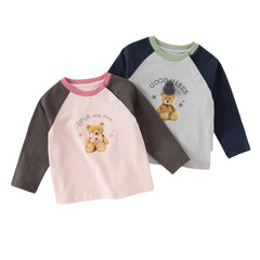 Dave&Bella Girls/Boys Autumn Cotton Grey/Pink Bear Print Breathable T-Shirts Top