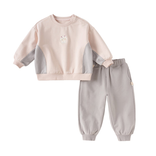 Dave&Bella Toddler Girls Autumn Grey Pink Sweatshirt Pants Sports Suits Sets