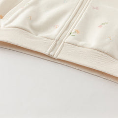 Dave&Bella Girls Toddler Beige Print Hooded Cardigan Jackets