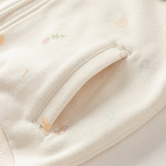 Dave&Bella Girls Toddler Beige Print Hooded Cardigan Jackets