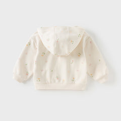 Dave&Bella Girls Toddler Beige Print Hooded Cardigan Jackets