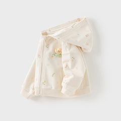 Dave&Bella Girls Toddler Beige Print Hooded Cardigan Jackets