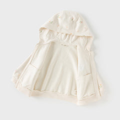 Dave&Bella Girls Toddler Beige Print Hooded Cardigan Jackets