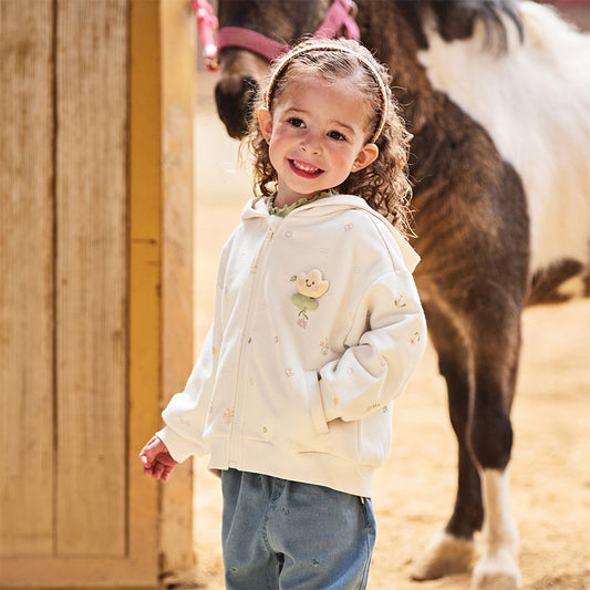 Dave&Bella Girls Autumn Beige Print Hooded Cardigan Jacket Coat