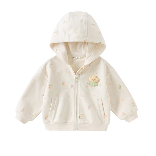 Dave&Bella Girls Autumn Beige Print Hooded Cardigan Jacket Coat