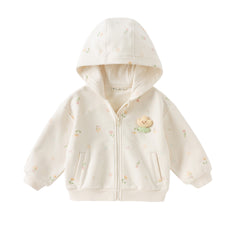 Dave&Bella Girls Toddler Beige Print Hooded Cardigan Jackets