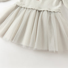 Dave&Bella Toddler Girls Autumn Light Grey Cat Print Cute Knit Sweater Mesh Party Dress