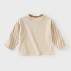 Dave&Bella Boys Autumn Soft Cotton Apricot Striped Tree Print T-shirt Top