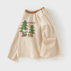 Dave&Bella Boys Autumn Soft Cotton Apricot Striped Tree Print T-shirt Top