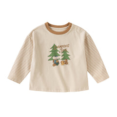 Dave&Bella Boys Autumn Soft Cotton Apricot Striped Tree Print T-shirt Top