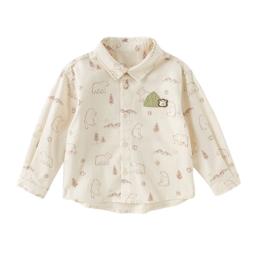 Dave&Bella Boys Autumn Cotton Apricot Print Shirt Top