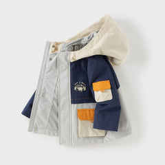 Dave&Bella Boys Autumn Navy Blue Windproof Hooded Coat Jacket