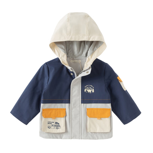 Dave&Bella Boys Autumn Navy Blue Windproof Hooded Coat Jacket
