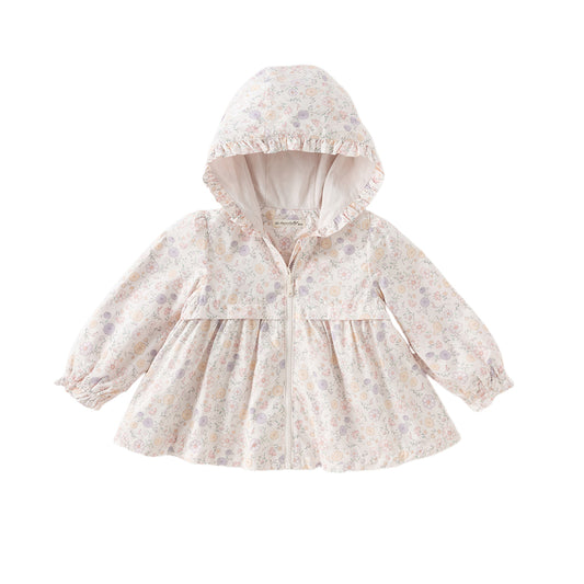 Dave&Bella Girls Autumn Floral Print Cute Hooded Jacket Coat