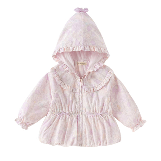 Dave&Bella Girls Autumn Floral Print Long Sleeve Hooded Coat