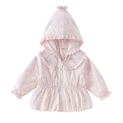 Dave&Bella Girls Autumn Floral Print Long Sleeve Hooded Coat