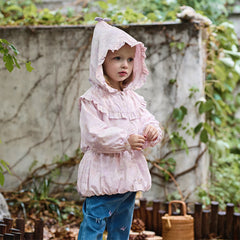 Dave&Bella Girls Autumn Floral Print Long Sleeve Hooded Coat