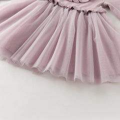 Dave&Bella Toddler Girls Autumn Noble Purple Embroidery Sweater Mesh Princess Dress