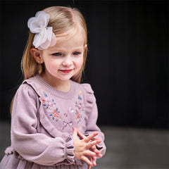 Dave&Bella Toddler Girls Autumn Noble Purple Embroidery Sweater Mesh Princess Dress