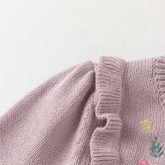 Dave&Bella Toddler Girls Autumn Noble Purple Embroidery Sweater Mesh Princess Dress