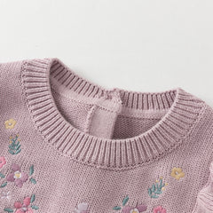 Dave&Bella Toddler Girls Autumn Noble Purple Embroidery Sweater Mesh Princess Dress