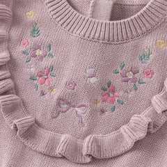 Dave&Bella Toddler Girls Autumn Noble Purple Embroidery Sweater Mesh Princess Dress