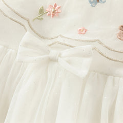 Dave&Bella Girls Autumn Sweet Beige Mesh Flower Embroidery Princess Dress